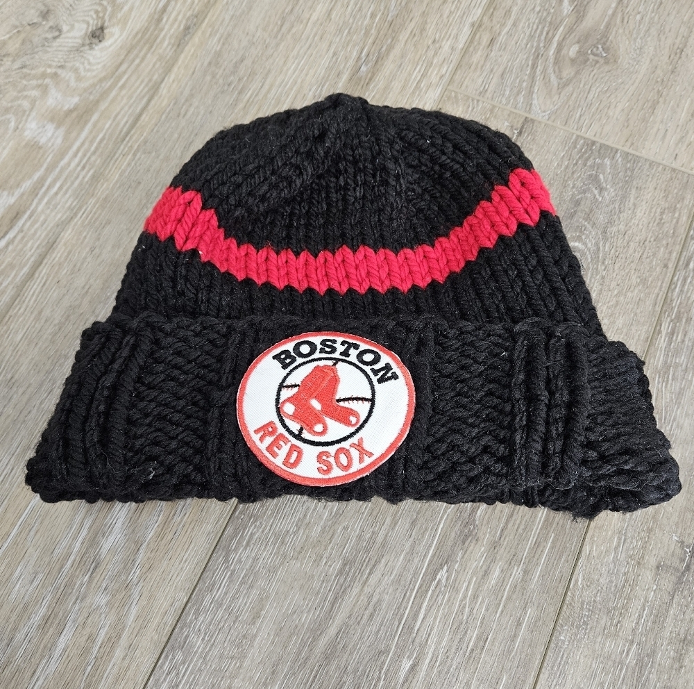 Boston Red Sox Patch Beanie Hademade Knitted Uniex Onesize Black Red